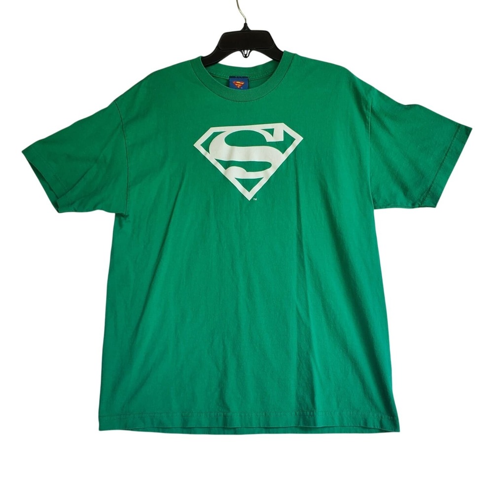 Vintage Superman Green & White Shield Graphic T-Shirt DC Comics‎ Tee Size Large